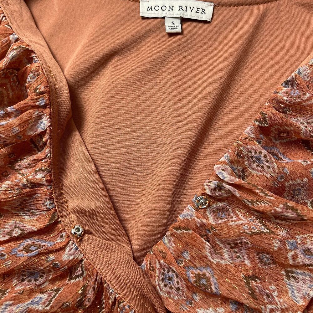 Moon River Anthropologie Maxi Dress Small Long Sleeve Ruffle V‑Neck Tiered Boho - Picture 11 of 12